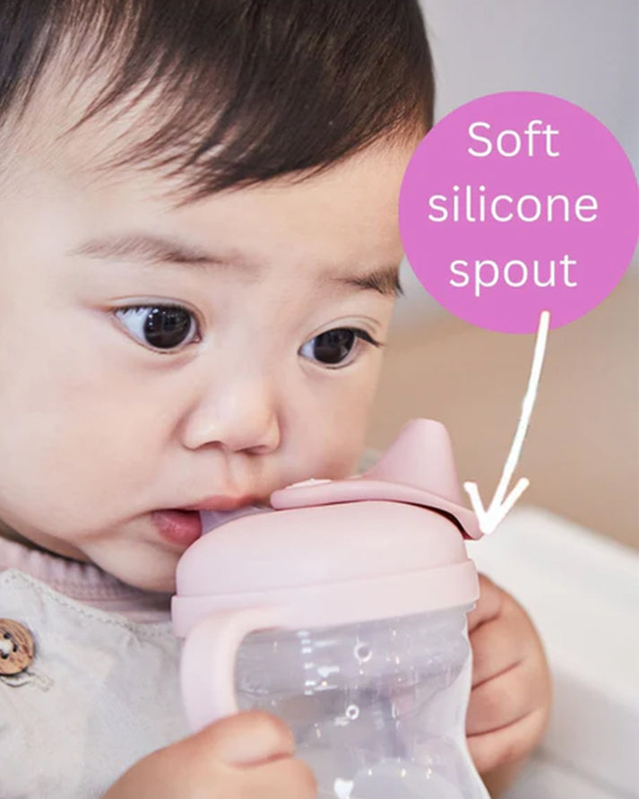b.box Soft Silicone Spout Cup – Blush Pink | for Babies 4 Months+ | BPA-Free 240ml No-Spill Drinking Cup with Gentle Angled Spout & Easy-Grip Handles | Interchangeable Lid | Dishwasher Safe