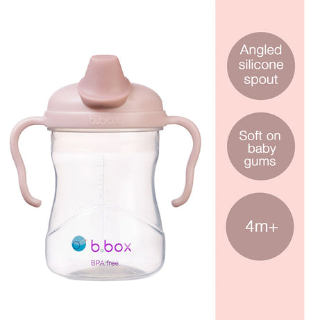 b.box Soft Silicone Spout Cup – Blush Pink | for Babies 4 Months+ | BPA-Free 240ml No-Spill Drinking Cup with Gentle Angled Spout & Easy-Grip Handles | Interchangeable Lid | Dishwasher Safe