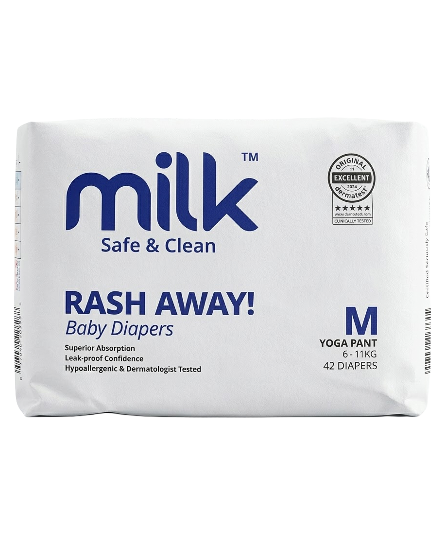 Milk Safe & Clean Baby Diapers Size-3 Medium (M) 42pcs | Yoga Pant Style Pull-Ups | 6-11kg | RashDefense™ Active Fit