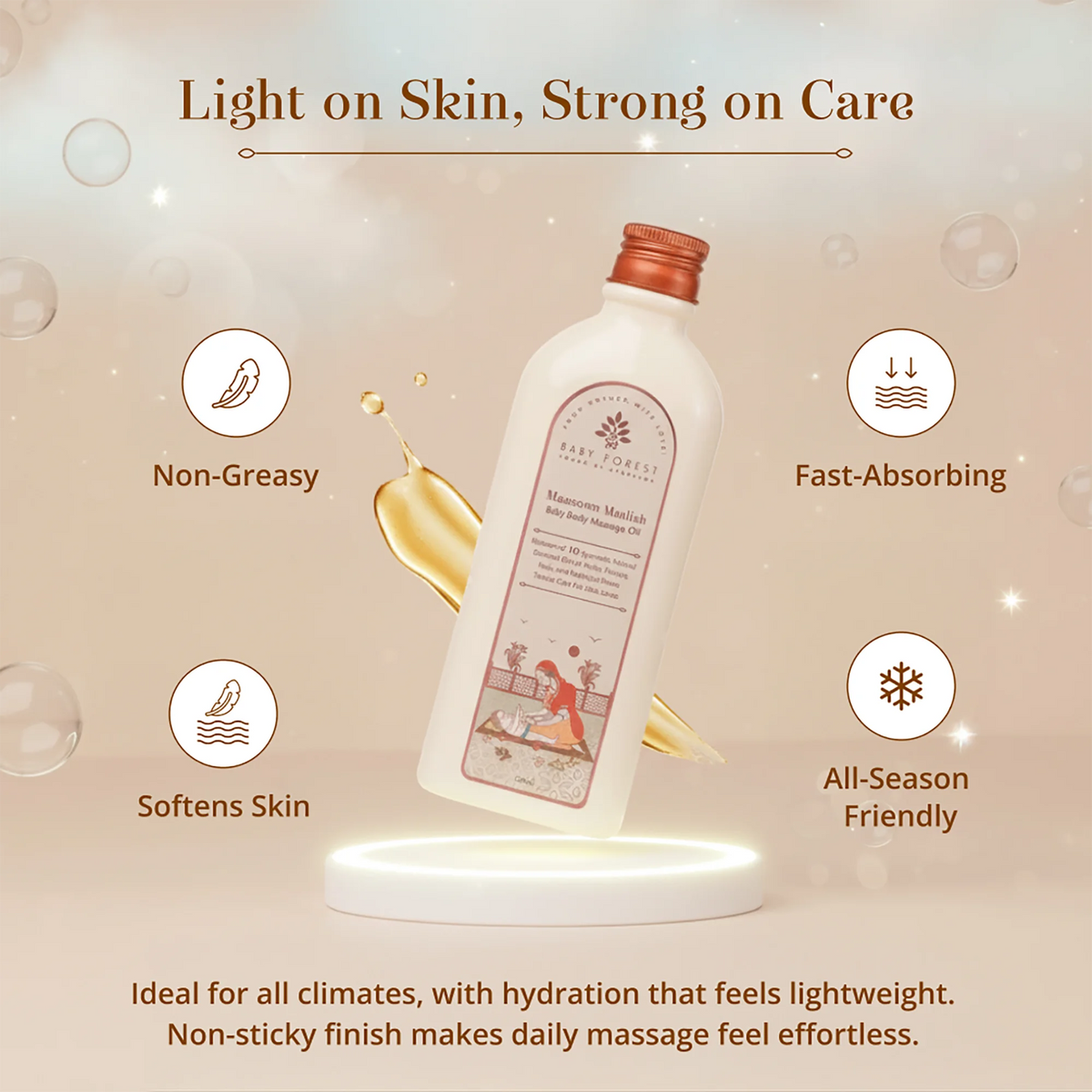 Baby Forest Maasoom Maalish Ayurvedic Baby Body Massage Oil (200ml) – Blend of 10 Natural Essential Herbs & Cold-Pressed Oils for Strong Bones, Muscle Tone & Sound Sleep