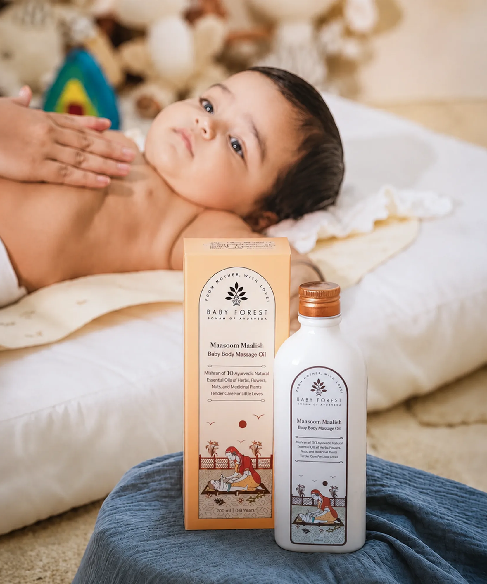 Baby Forest Maasoom Maalish Ayurvedic Baby Body Massage Oil (200ml) – Blend of 10 Natural Essential Herbs & Cold-Pressed Oils for Strong Bones, Muscle Tone & Sound Sleep