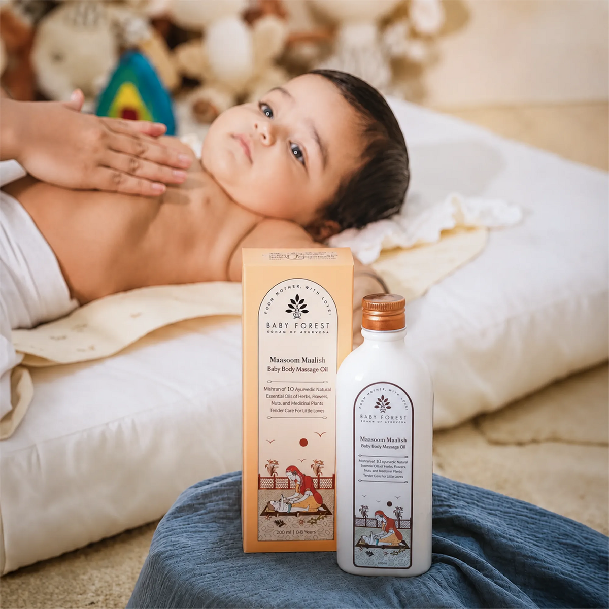Baby Forest Maasoom Maalish Ayurvedic Baby Body Massage Oil (200ml) – Blend of 10 Natural Essential Herbs & Cold-Pressed Oils for Strong Bones, Muscle Tone & Sound Sleep