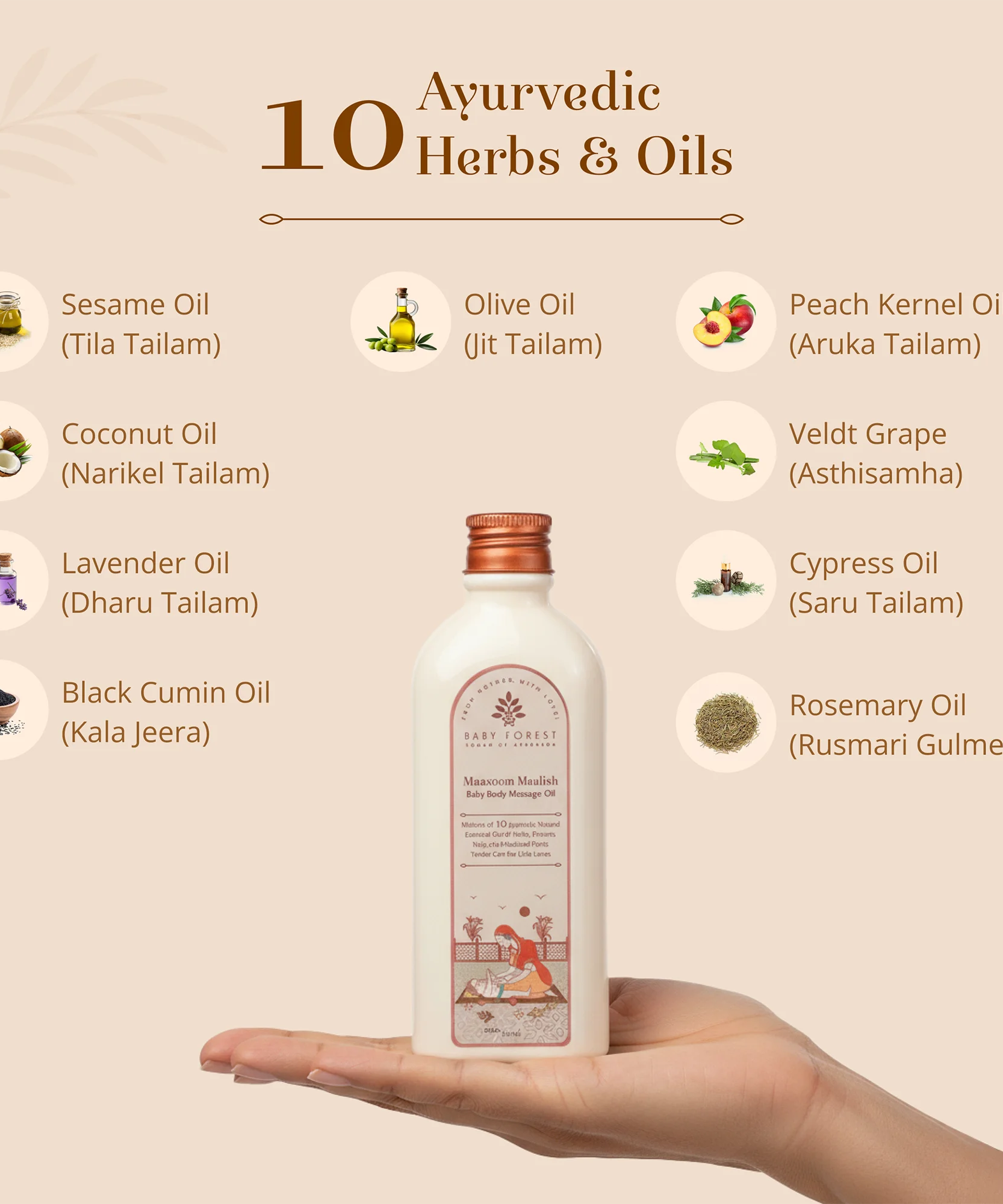 Baby Forest Maasoom Maalish Ayurvedic Baby Body Massage Oil (200ml) – Blend of 10 Natural Essential Herbs & Cold-Pressed Oils for Strong Bones, Muscle Tone & Sound Sleep