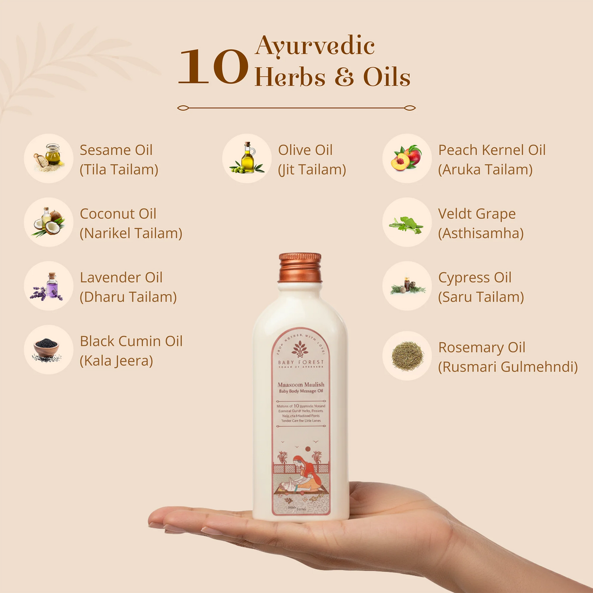 Baby Forest Maasoom Maalish Ayurvedic Baby Body Massage Oil (200ml) – Blend of 10 Natural Essential Herbs & Cold-Pressed Oils for Strong Bones, Muscle Tone & Sound Sleep