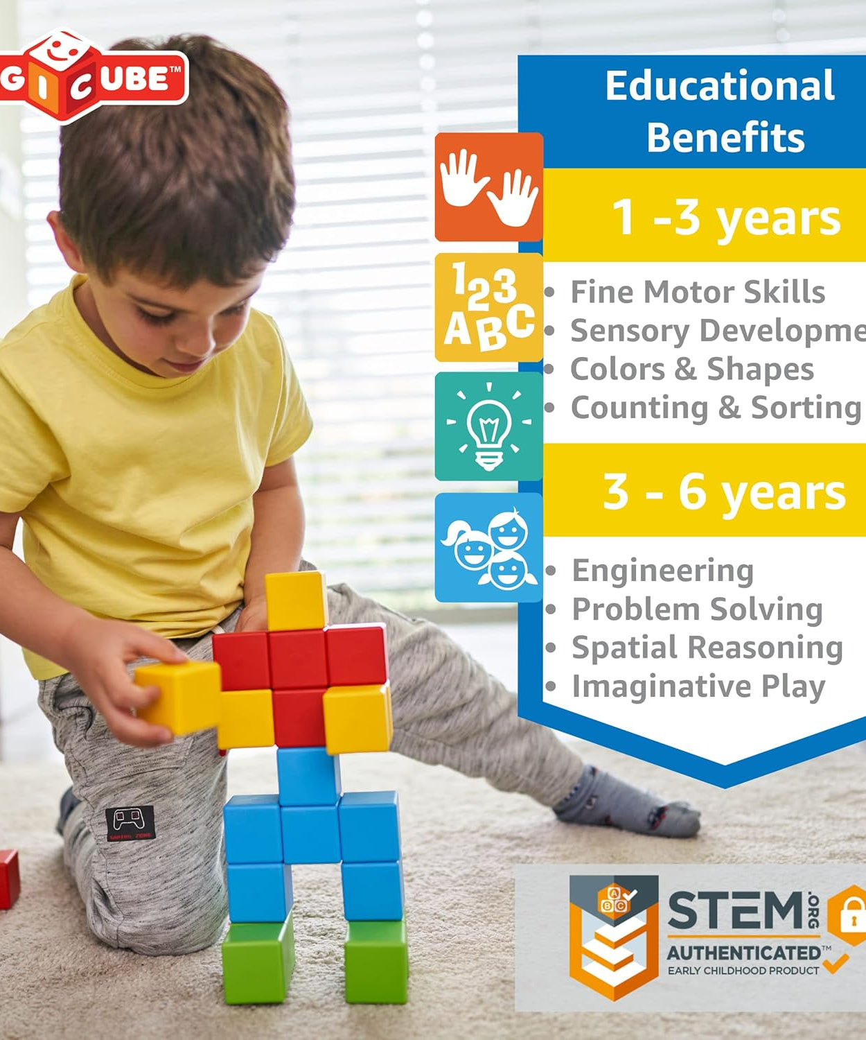 Geomag Magicube Magnetic Cubes - 24 Pcs Building Blocks for Ages 1-5 Years