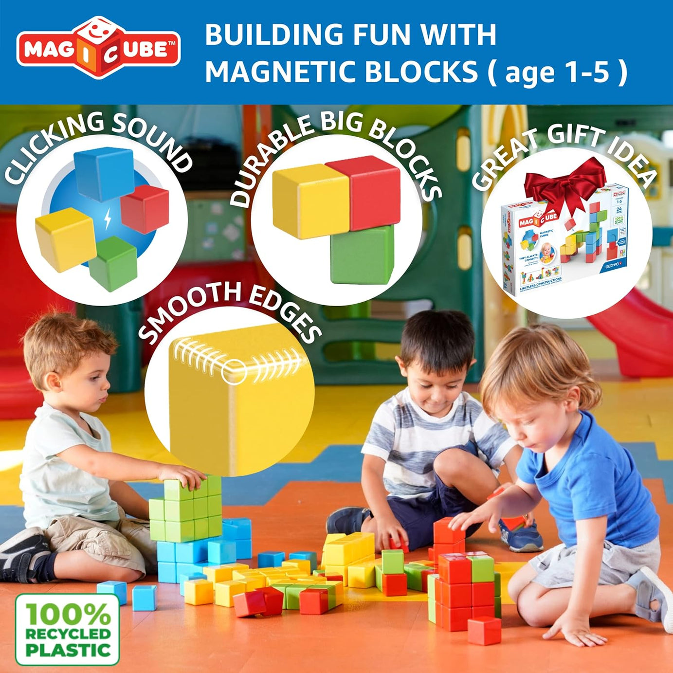 Geomag Magicube Magnetic Cubes - 24 Pcs Building Blocks for Ages 1-5 Years