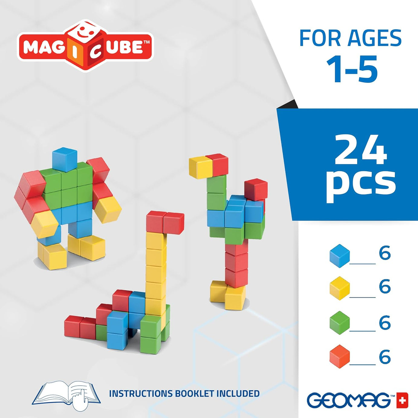 Geomag Magicube Magnetic Cubes - 24 Pcs Building Blocks for Ages 1-5 Years