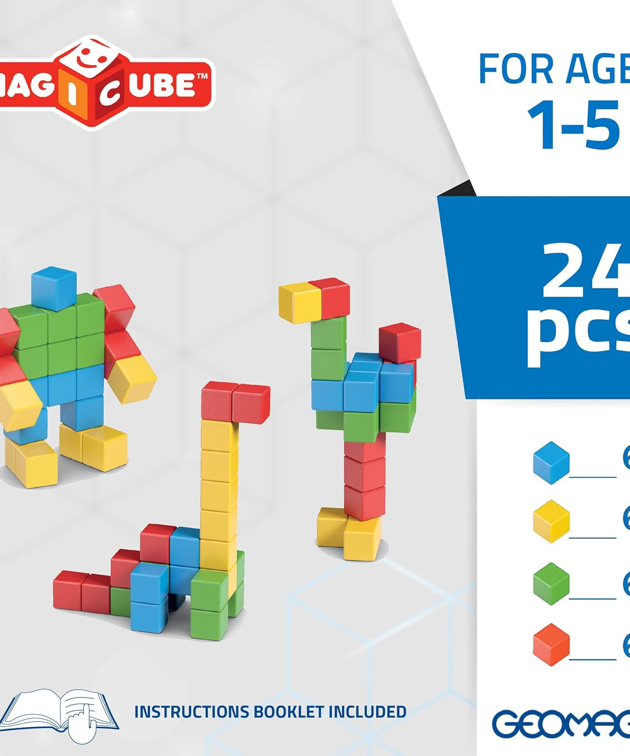 Geomag Magicube Magnetic Cubes - 24 Pcs Building Blocks for Ages 1-5 Years