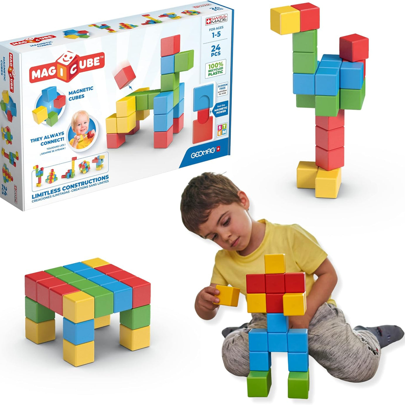 Geomag Magicube Magnetic Cubes - 24 Pcs Building Blocks for Ages 1-5 Years