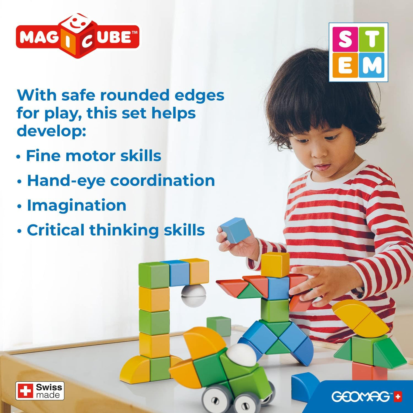 Geomag Magicube Magnetic Building Blocks - Animals - 9 Pieces for Kids 1-5 Years