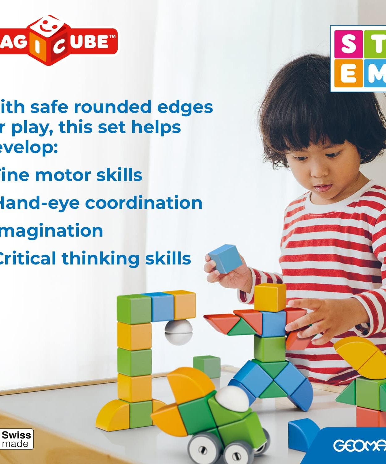 Geomag Magicube Magnetic Building Blocks - Animals - 9 Pieces for Kids 1-5 Years