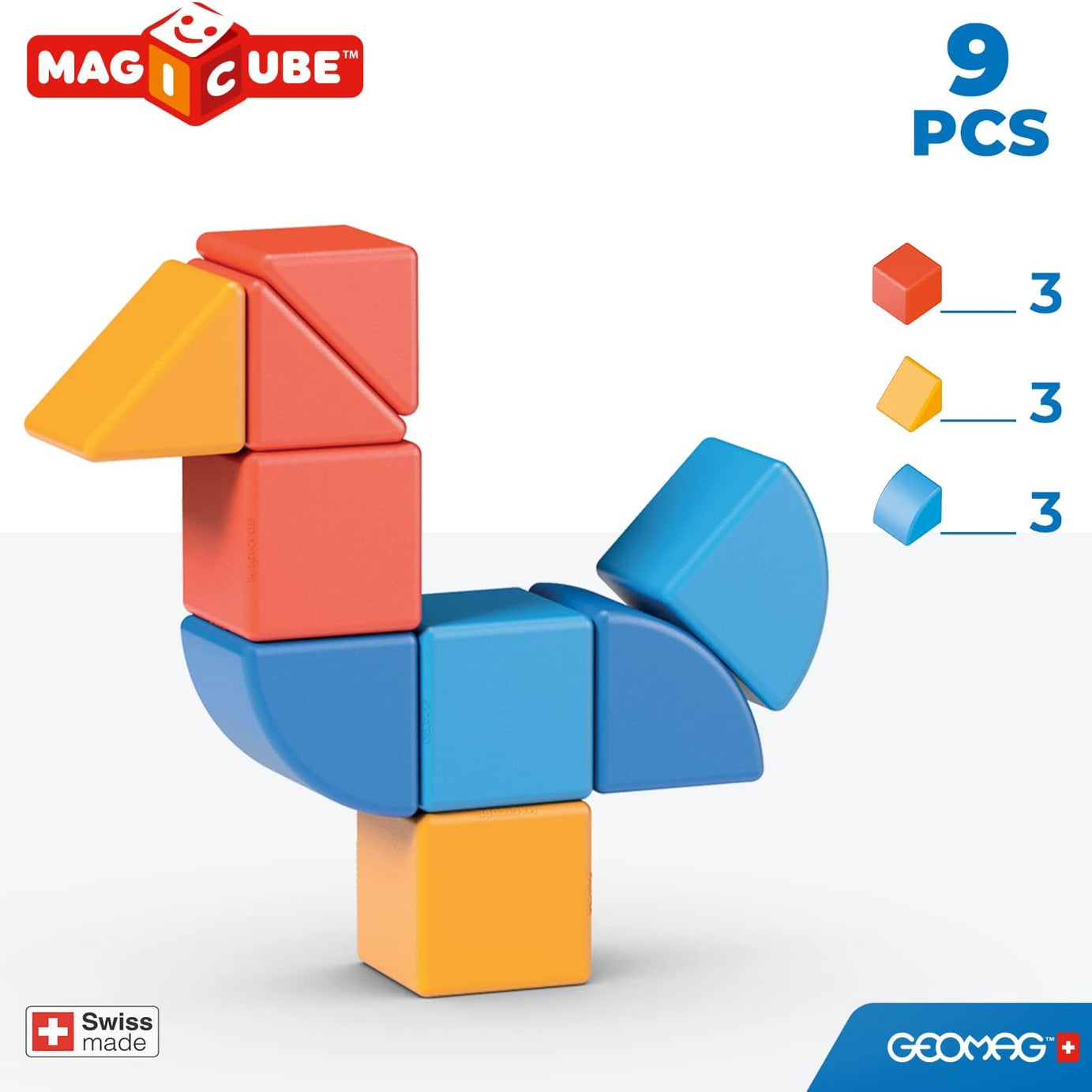 Geomag Magicube Magnetic Building Blocks - Animals - 9 Pieces for Kids 1-5 Years