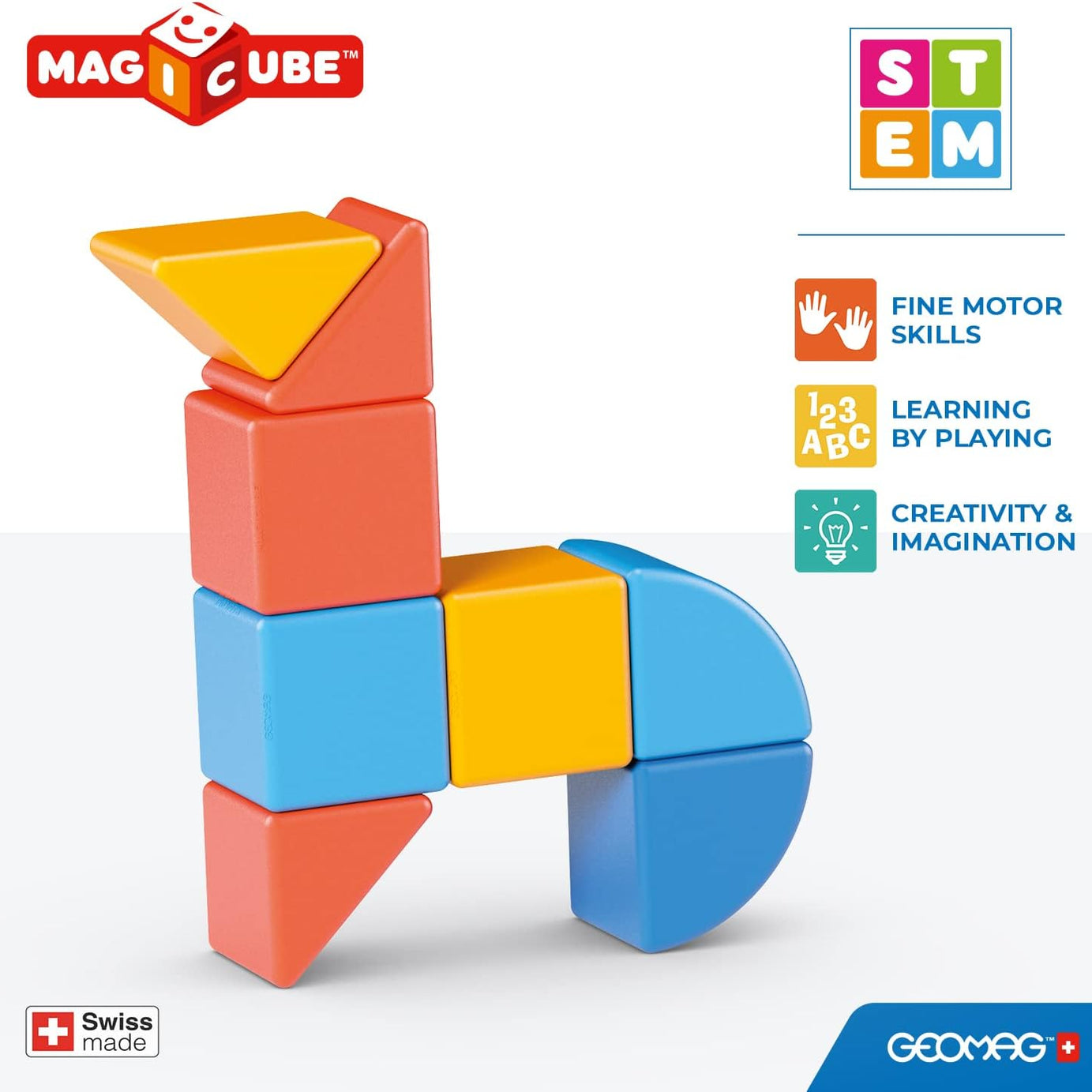 Geomag Magicube Magnetic Building Blocks - Animals - 9 Pieces for Kids 1-5 Years