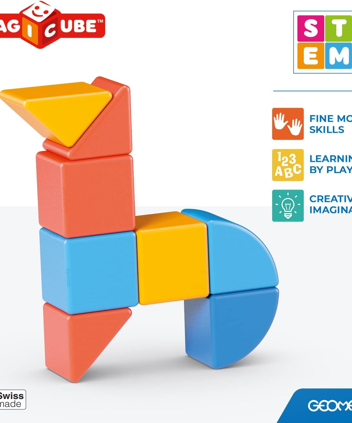 Geomag Magicube Magnetic Building Blocks - Animals - 9 Pieces for Kids 1-5 Years