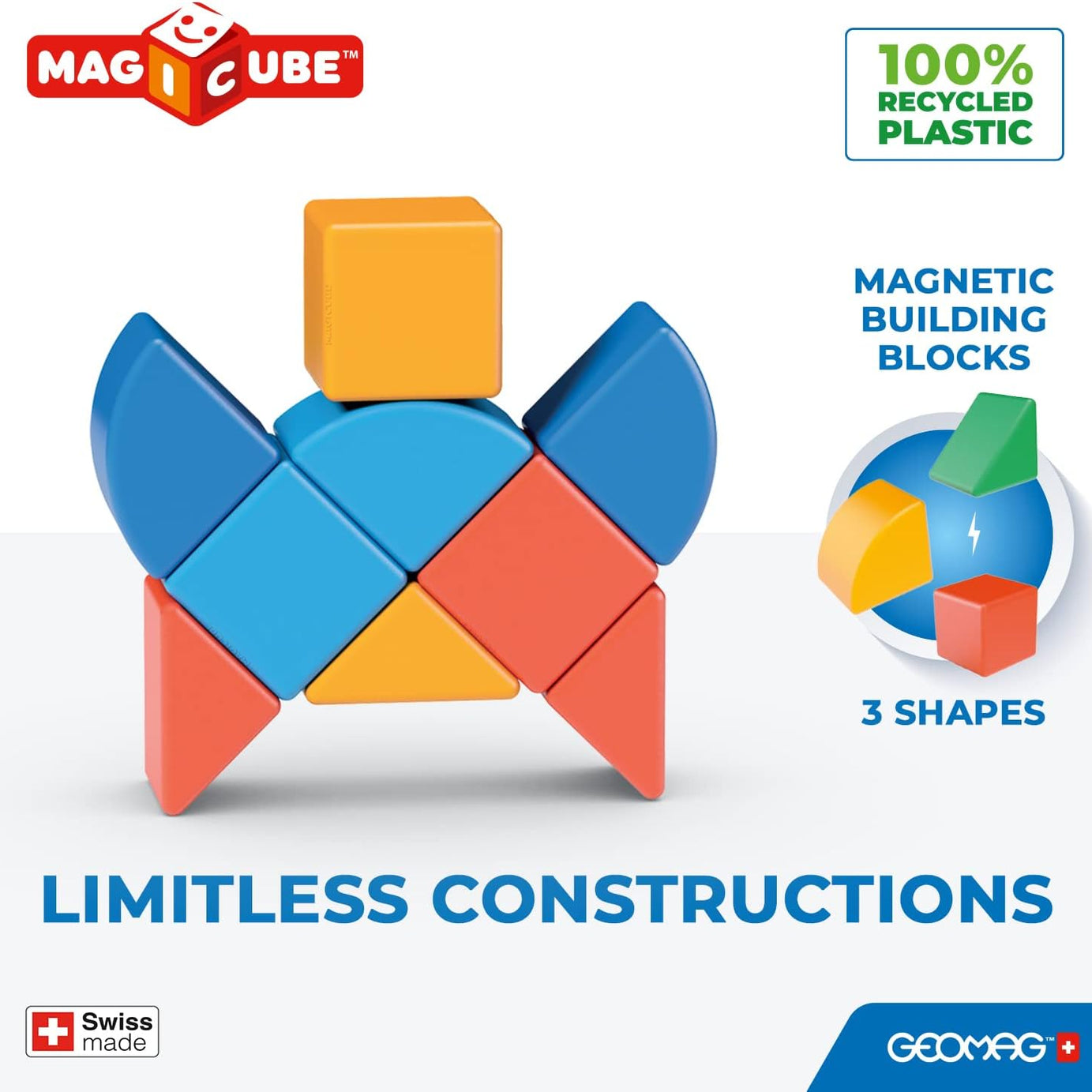 Geomag Magicube Magnetic Building Blocks - Animals - 9 Pieces for Kids 1-5 Years