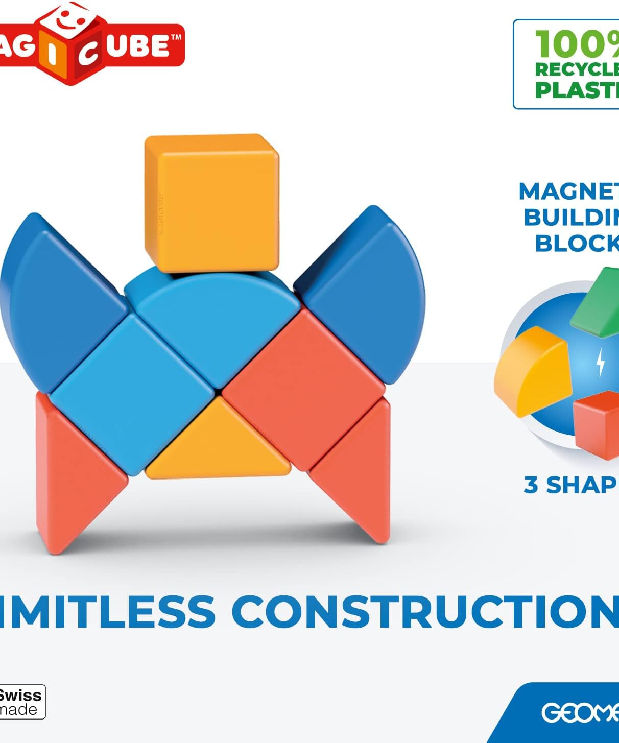 Geomag Magicube Magnetic Building Blocks - Animals - 9 Pieces for Kids 1-5 Years