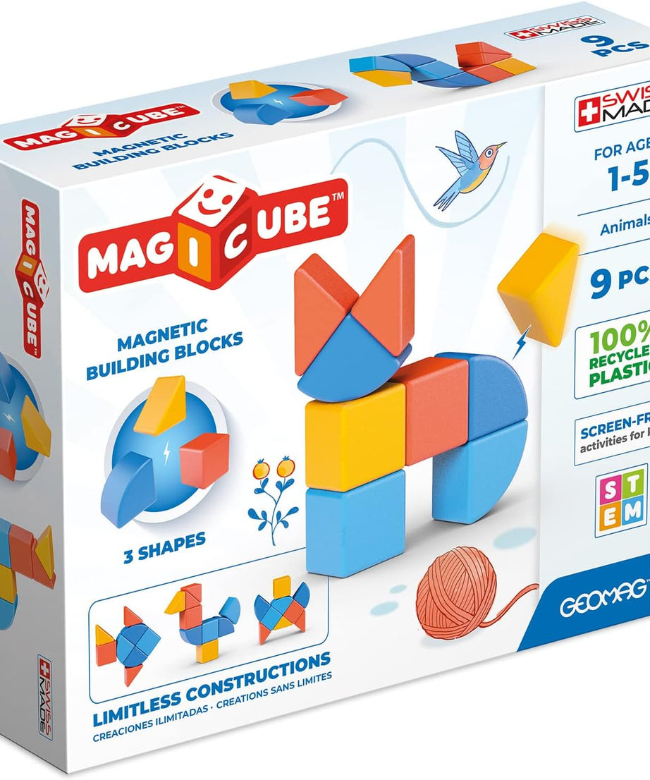 Geomag Magicube Magnetic Building Blocks - Animals - 9 Pieces for Kids 1-5 Years