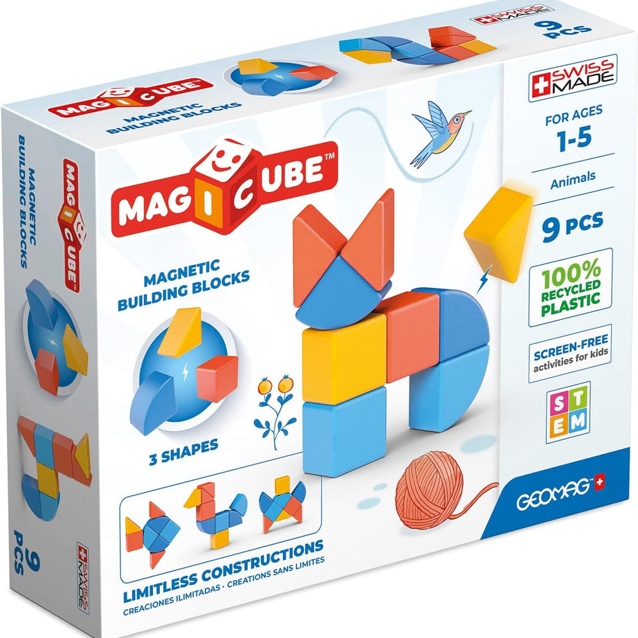 Geomag Magicube Magnetic Building Blocks - Animals - 9 Pieces for Kids 1-5 Years