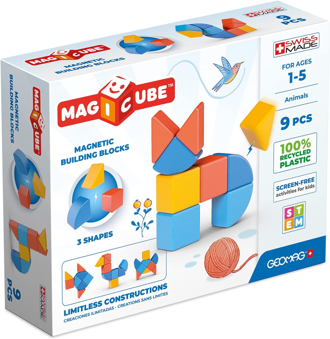 Geomag Magicube Magnetic Building Blocks - Animals - 9 Pieces for Kids 1-5 Years