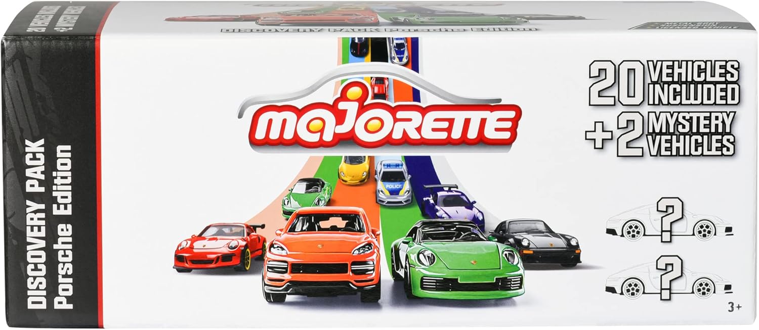 Majorette Discovery Pack Porsche Edition – 20 Licensed Vehicles + 2 Mystery Cars with Metal Bodies and Suspension | Best Toys for 3+ Years