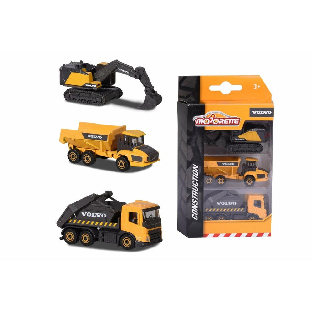 Majorette Volvo Construction Vehicle Die-Cast Toy Set – 3 Vehicles Pack for Kids (3+ Years) – Durable Metal Trucks with Realistic Detailing – Educational Engineering Playset – 2 Assorted Variants