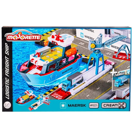 Majorette Logistic Freight Ship – Maersk Themed Container Loading Playset with Crane & Truck | 5 Years+ | Port Terminal Pretend Play for Kids