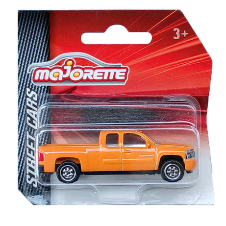 Majorette Street Cars Chevrolet Silverado | Officially Licensed Orange Die-Cast Metal Pickup Truck, Realistic 1:64 Scale Model for Kids and Collectors Aged 3+