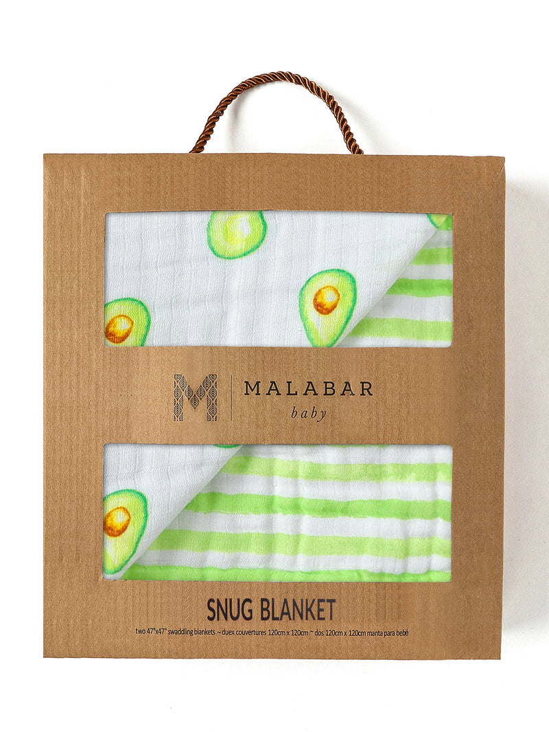 Malabar Baby Organic Muslin Snug Blanket - Avocado Print | Cozy, Reversible | 120*120cm