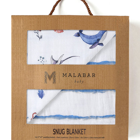 Malabar Baby Organic Muslin Snug Blanket - Sardinian Summer | 120 x 120 cm | Soft & Breathable Baby Blanket