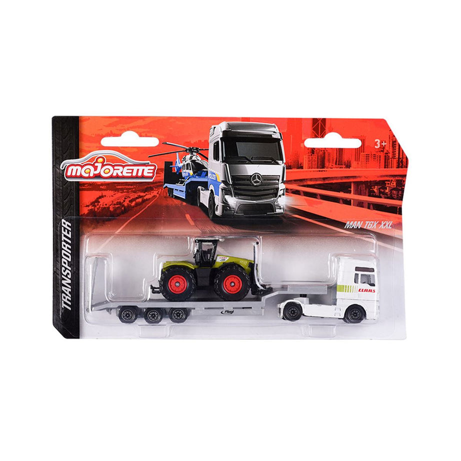 Majorette Transporter Series – Mercedes-Benz Actros & MAN TGX XXL Die-Cast Truck with Speedboat, Police Helicopter, Spacefleet, Tractor, Aeroplane & More | 3+ Years