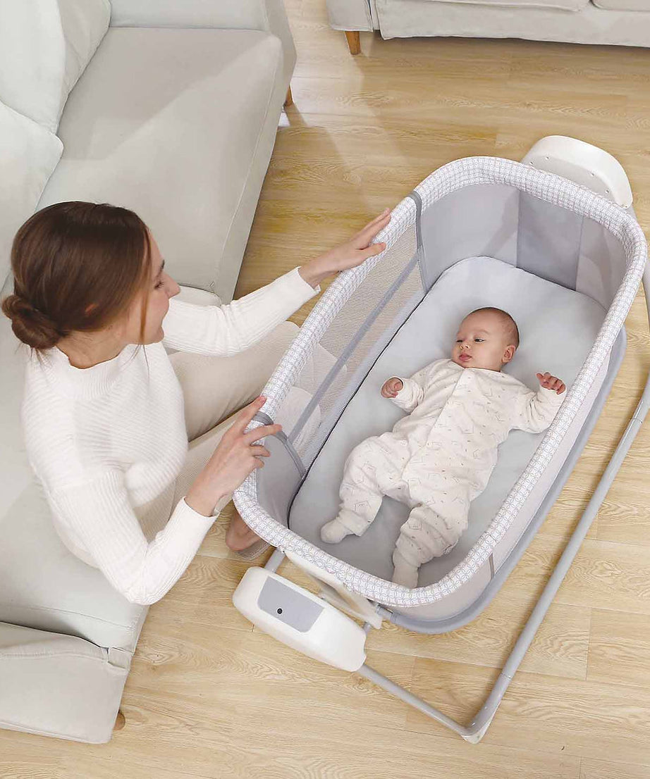 Mastela Deluxe 4-in-1 Swing & Bassinet | Bluetooth Enabled Automatic Baby Cradle, Bedside Sleeper & Playard | 5 Swing Speeds, 15 Melodies & Mosquito Net | Birth to 13.6kg | Available in 3 Different Colors - MINIMEE KIDS