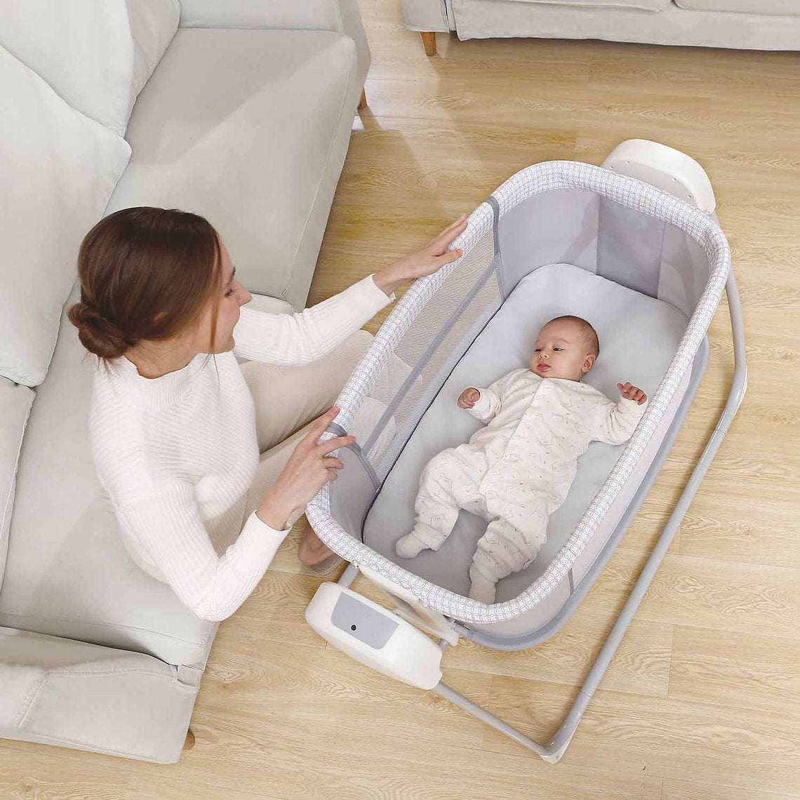 Mastela Deluxe 4-in-1 Swing & Bassinet | Bluetooth Enabled Automatic Baby Cradle, Bedside Sleeper & Playard | 5 Swing Speeds, 15 Melodies & Mosquito Net | Birth to 13.6kg | Available in 3 Different Colors - MINIMEE KIDS