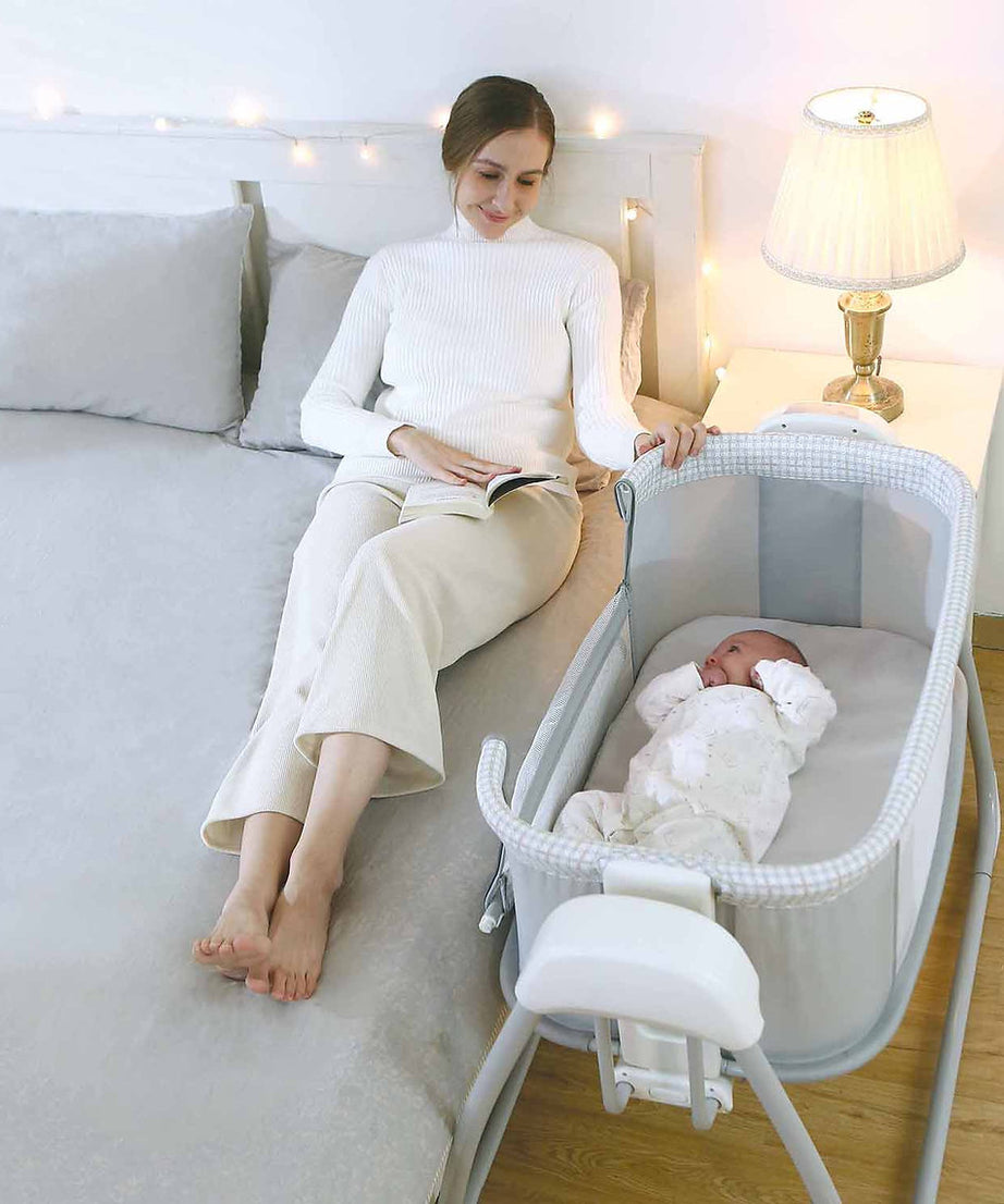 Mastela Deluxe 4-in-1 Swing & Bassinet | Bluetooth Enabled Automatic Baby Cradle, Bedside Sleeper & Playard | 5 Swing Speeds, 15 Melodies & Mosquito Net | Birth to 13.6kg | Available in 3 Different Colors - MINIMEE KIDS