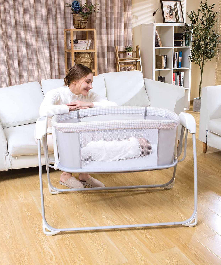 Mastela Deluxe 4-in-1 Swing & Bassinet | Bluetooth Enabled Automatic Baby Cradle, Bedside Sleeper & Playard | 5 Swing Speeds, 15 Melodies & Mosquito Net | Birth to 13.6kg | Available in 3 Different Colors - MINIMEE KIDS