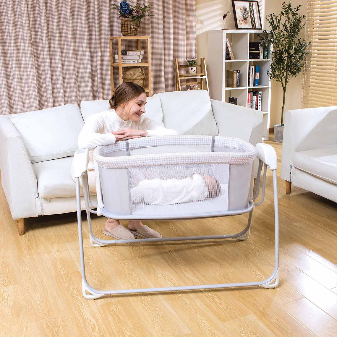 Mastela Deluxe 4-in-1 Swing & Bassinet | Bluetooth Enabled Automatic Baby Cradle, Bedside Sleeper & Playard | 5 Swing Speeds, 15 Melodies & Mosquito Net | Birth to 13.6kg | Available in 3 Different Colors - MINIMEE KIDS