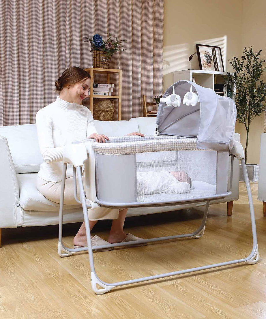 Mastela Deluxe 4-in-1 Swing & Bassinet | Bluetooth Enabled Automatic Baby Cradle, Bedside Sleeper & Playard | 5 Swing Speeds, 15 Melodies & Mosquito Net | Birth to 13.6kg | Available in 3 Different Colors - MINIMEE KIDS