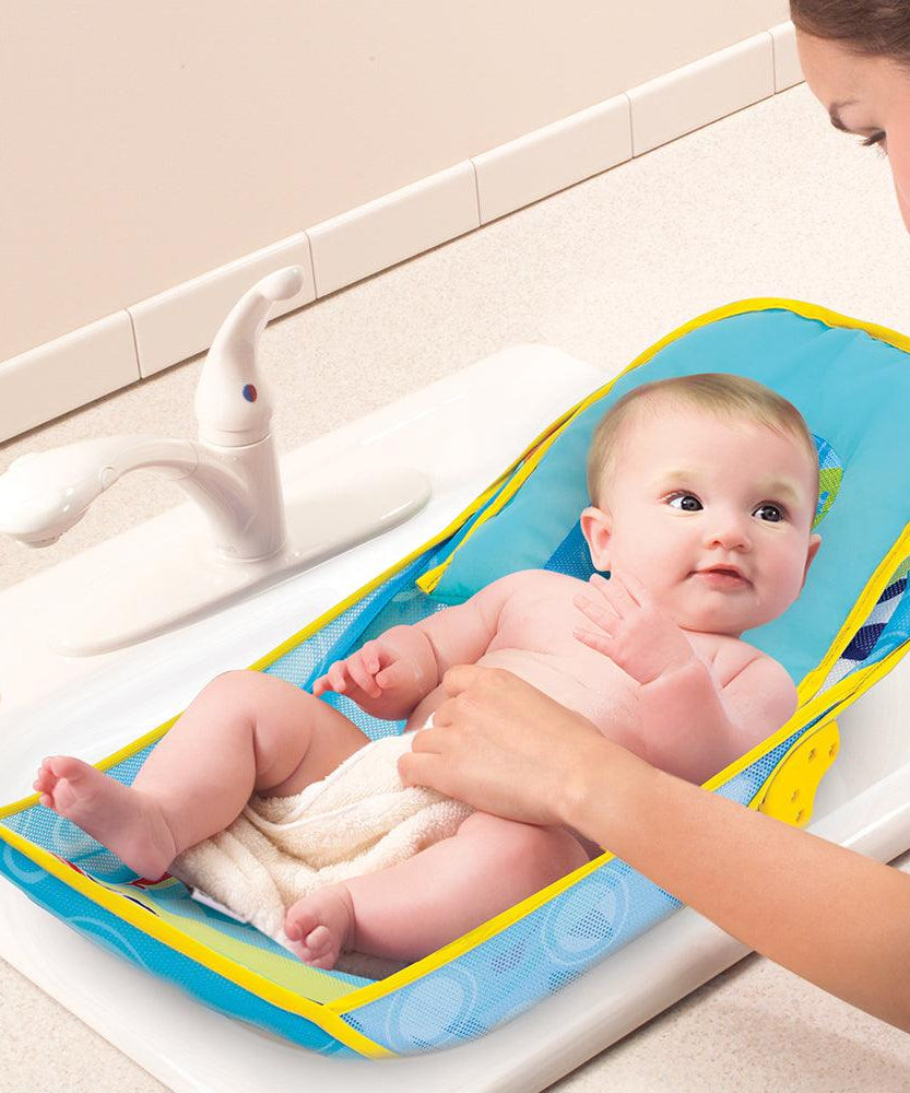Mastela Mother’s Touch Deluxe Baby Bather | 3-Position Adjustable Recline with Head Support Cushion | Quick-Dry Soft Mesh Sling for Newborns (Birth+) | Foldable & Portable Bath Seat - MINIMEE KIDS