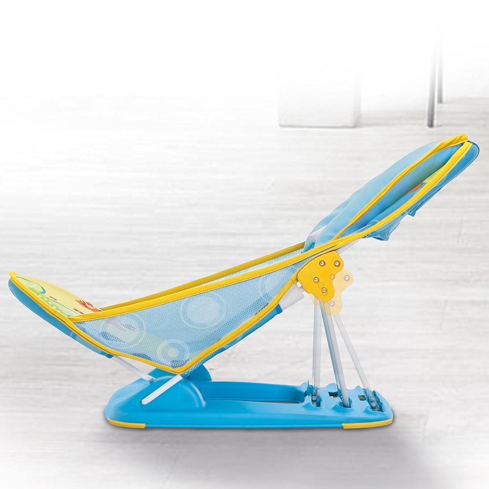 Mastela Mother’s Touch Deluxe Baby Bather - 3-Position Adjustable Recline with Head Support Cushion & Quick-Dry Mesh Sling for Newborns (0-6 Months) - Blue