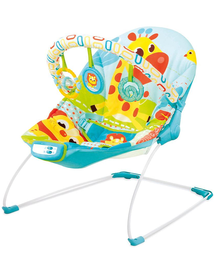 Mastela Music & Soothe Bouncer | 3-Position Adjustable Recline Infant Seat with Melodies & Vibrations | Removable Toy Bar & Cradling Support | Birth to 11kg | Blue Lion Design - MINIMEE KIDS