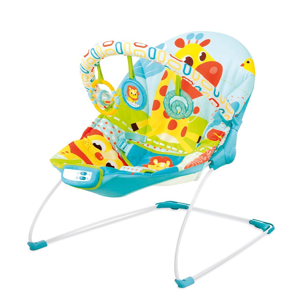 Mastela Music & Soothe Bouncer | 3-Position Adjustable Recline Infant Seat with Melodies & Vibrations | Removable Toy Bar & Cradling Support | Birth to 11kg | Blue Lion Design - MINIMEE KIDS