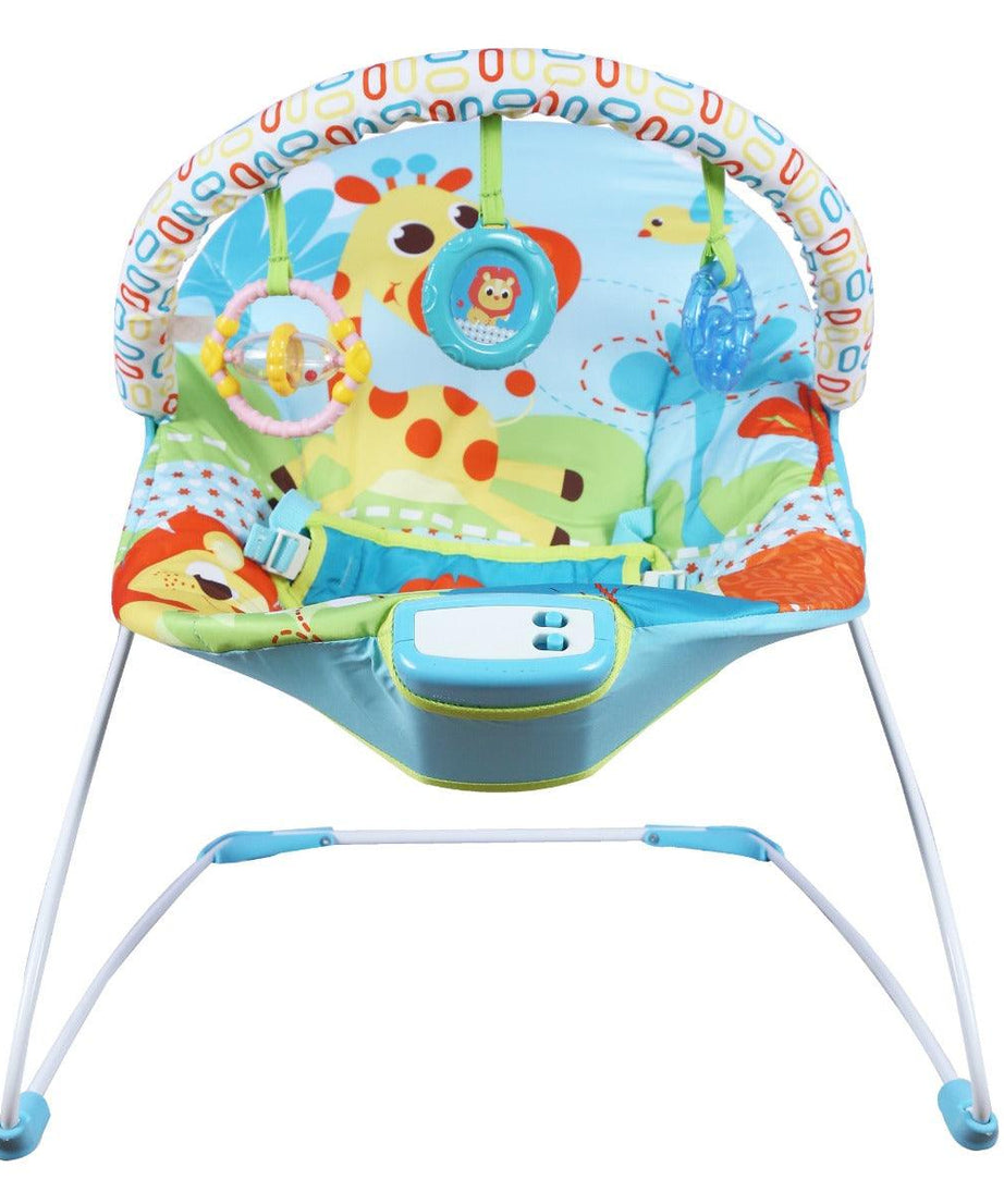 Mastela Music & Soothe Bouncer | 3-Position Adjustable Recline Infant Seat with Melodies & Vibrations | Removable Toy Bar & Cradling Support | Birth to 11kg | Blue Lion Design - MINIMEE KIDS