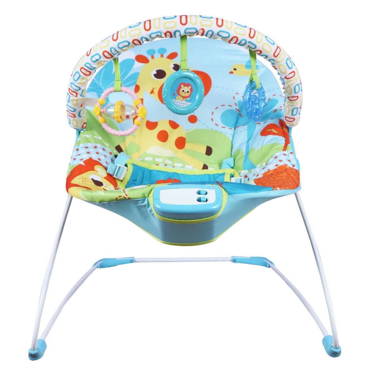 Mastela Music & Soothe Bouncer | 3-Position Adjustable Recline Infant Seat with Melodies & Vibrations | Removable Toy Bar & Cradling Support | Birth to 11kg | Blue Lion Design - MINIMEE KIDS