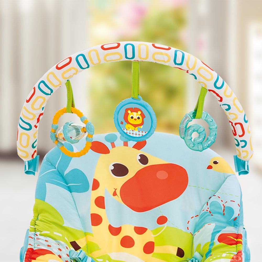 Mastela Music & Soothe Bouncer | 3-Position Adjustable Recline Infant Seat with Melodies & Vibrations | Removable Toy Bar & Cradling Support | Birth to 11kg | Blue Lion Design - MINIMEE KIDS