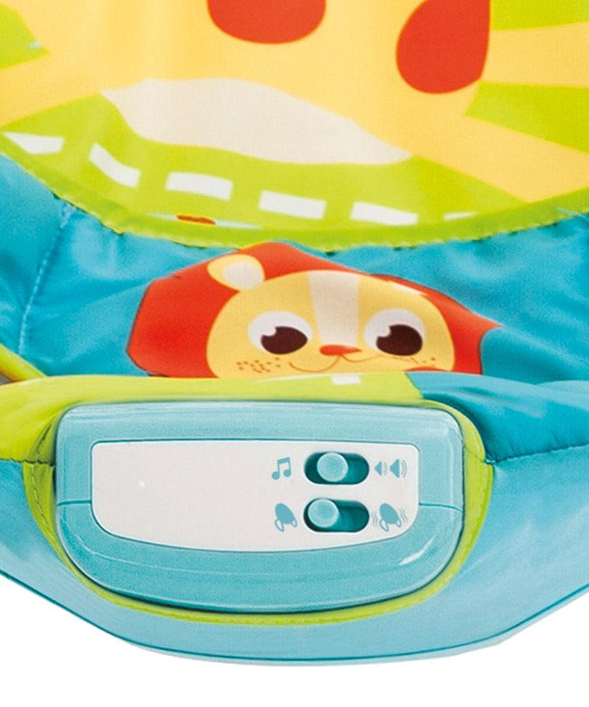 Mastela Music & Soothe Bouncer | 3-Position Adjustable Recline Infant Seat with Melodies & Vibrations | Removable Toy Bar & Cradling Support | Birth to 11kg | Blue Lion Design - MINIMEE KIDS