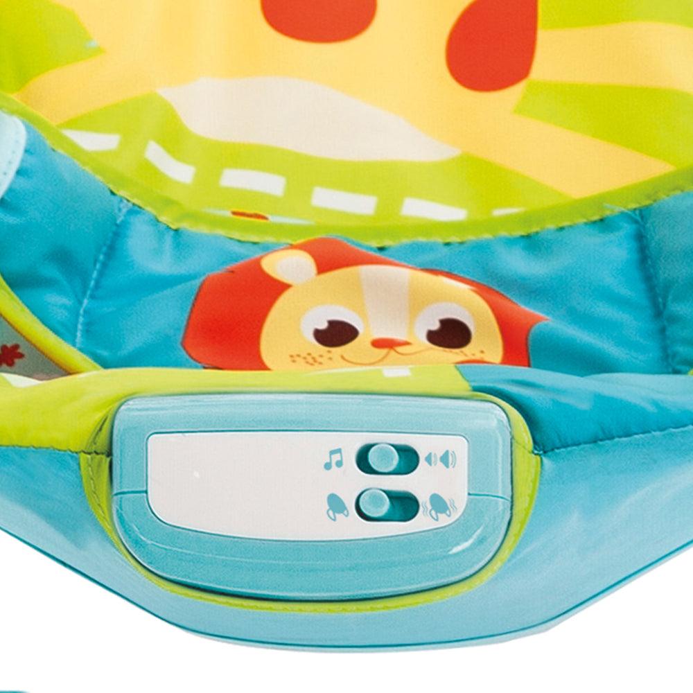 Mastela Music & Soothe Bouncer | 3-Position Adjustable Recline Infant Seat with Melodies & Vibrations | Removable Toy Bar & Cradling Support | Birth to 11kg | Blue Lion Design - MINIMEE KIDS
