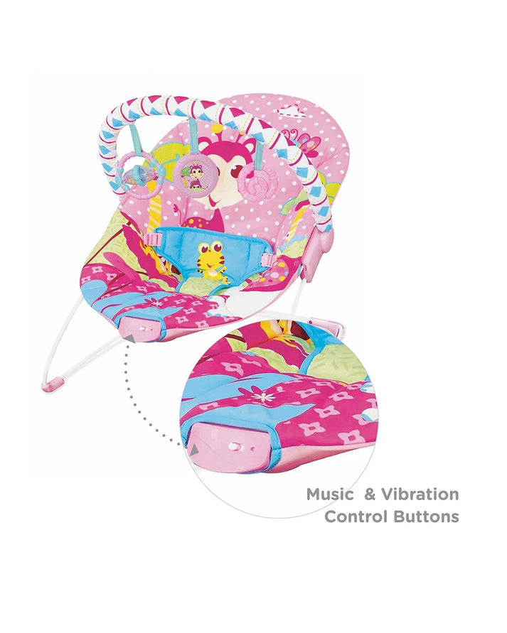Mastela Soothing Vibrations Bouncer | Cradling Infant Seat with Engaging Toys & Removable Toy Bar | Birth to 11kg (approx. 9 Months) | Pink Floral & Polka Dot Design - MINIMEE KIDS