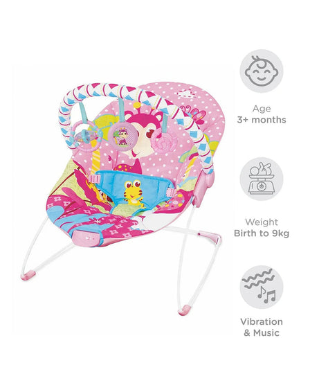 Mastela Soothing Vibrations Bouncer | Cradling Infant Seat with Engaging Toys & Removable Toy Bar | Birth to 11kg (approx. 9 Months) | Pink Floral & Polka Dot Design - MINIMEE KIDS