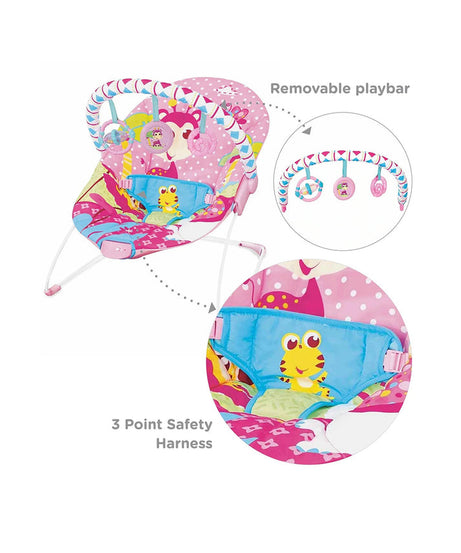 Mastela Soothing Vibrations Bouncer | Cradling Infant Seat with Engaging Toys & Removable Toy Bar | Birth to 11kg (approx. 9 Months) | Pink Floral & Polka Dot Design - MINIMEE KIDS
