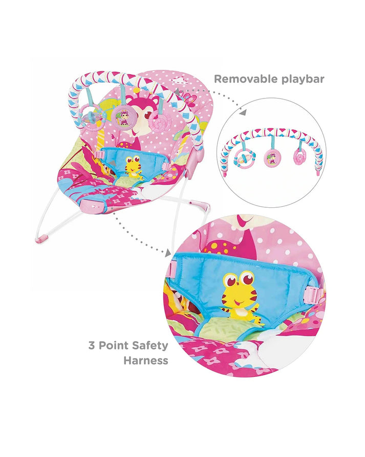 Mastela Soothing Vibrations Bouncer | Cradling Infant Seat with Engaging Toys & Removable Toy Bar | Birth to 11kg (approx. 9 Months) | Pink Floral & Polka Dot Design - MINIMEE KIDS