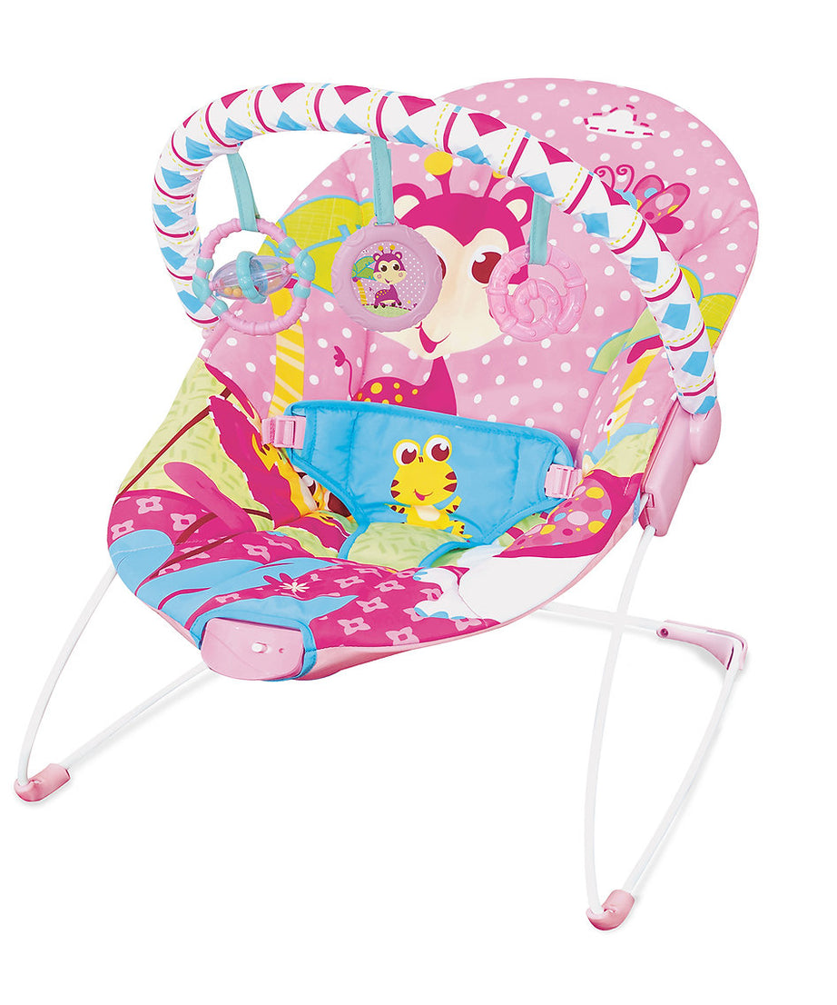 Mastela Soothing Vibrations Bouncer | Cradling Infant Seat with Engaging Toys & Removable Toy Bar | Birth to 11kg (approx. 9 Months) | Pink Floral & Polka Dot Design - MINIMEE KIDS